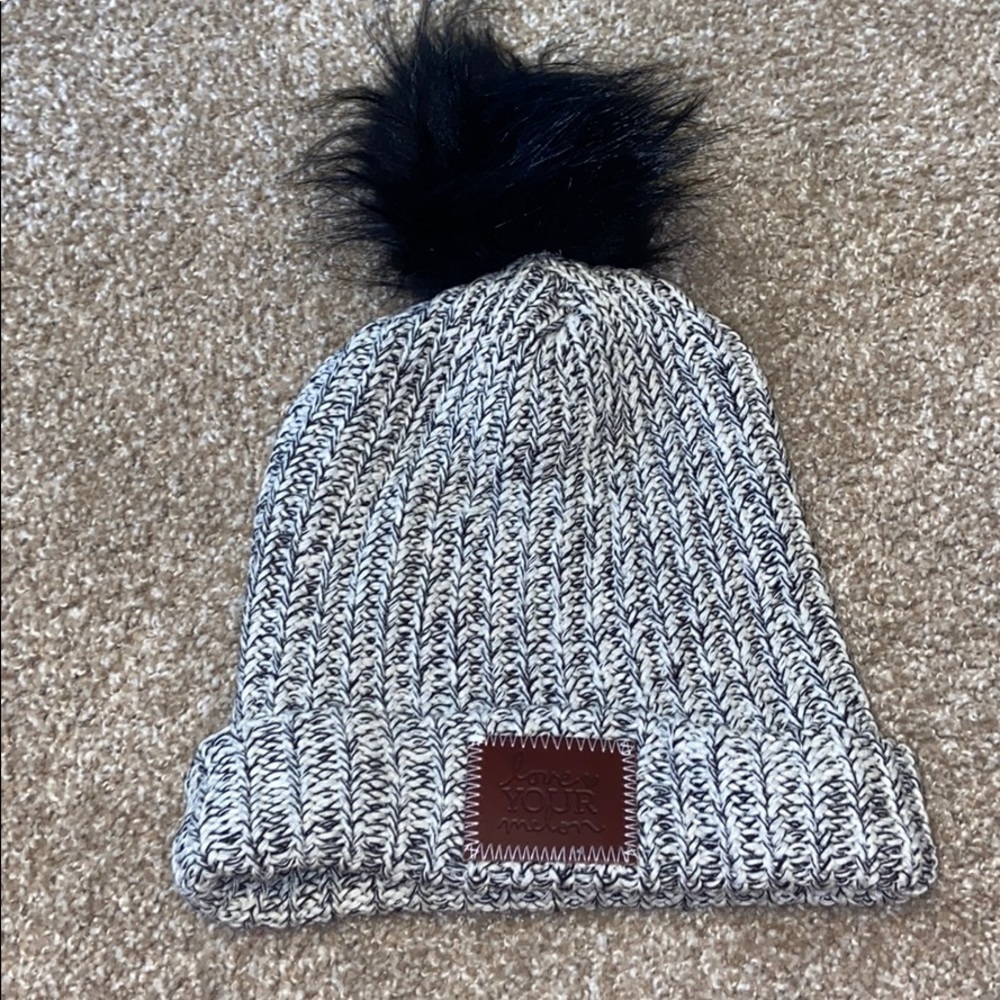 Black and White Pom Pom Love Your Melon Beanie